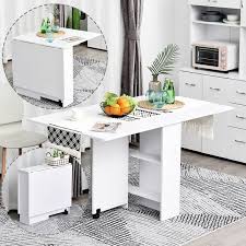 Decorative dining table with two chairs and extra leaf to make it bigger. Homcom Kitchen Folding Desk Mobile Drop Leaf Dining Table W Wheels Storage Shelves White Wood