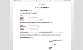 Surat rekomendasi kerja merupakan sebuah surat yang biasanya di keluarkan oleh kepala perusahaan untuk memberikan rekomendasi mantan karyawannya untuk digunakan melamar pekerjaan baru. 12 Contoh Surat Rekomendasi Untuk Berbagai Keperluan