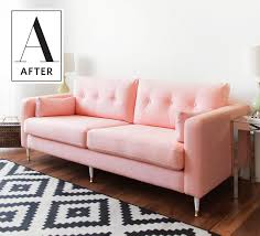 Before After An Ikea Clearance Sofa Becomes A Millennial Pink Dream Sofa Makeover Ikea Sofa Pink Sofa
