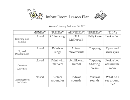 Infant Blank Lesson Plan Sheets Infant Room Lesson Plan Week Of January 2nd Thru 6th 2012 M Lesson Plans For Toddlers Curriculum Lesson Plans Toddler Lessons
