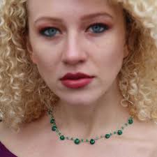 Buy Heated Emerald Beaded Handmade Necklace Gold Vermeil