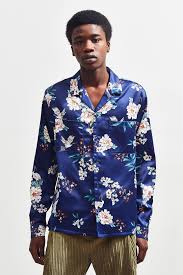 Uo Floral Satin Button Down Shirt New Man Clothing Casual Sweaters Button Down Shirt