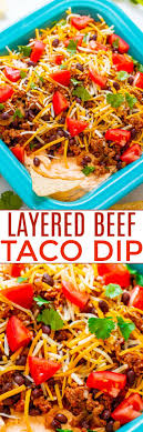 Layered Taco Dip Recipe Ready In 15 Minutes Averie Cooks Recipe Tacos Beef Taco Dip Appetizer Recipes
