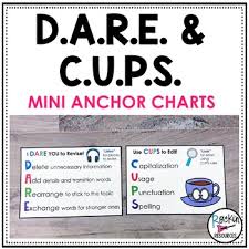 dare and cups anchor charts for revising and editing