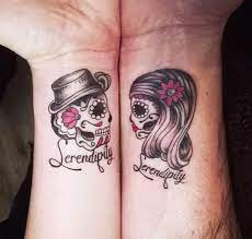 Matching Pair This Is Proof That Skulls Can Be Cute Also Cute Getting Couple Ta Skull Couple Tattoo Tiny Skull Tattoos Matching Skull Tattoos For Couples
