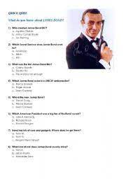 Related quizzes can be found here: James Bond Quiz Esl Worksheet By Aniabi