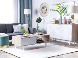 Structure stable et robuste en panneau de particules de bois (mdf épaisseur 1,5 cm). Table Basse En Bois Clair Et Blanc Swansea Beliani Fr