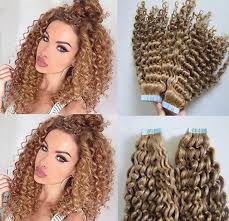 16 dark auburn (#33) 20pcs curly tape in human hair extensions. Curly Blonde Tape In Hair Extensions Off 69 Www Shivaagro Org