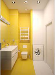 Yellow And White Bathroom Interior Washing Machine Yellow Ceramic Tiles Contemporary Interior Toilet Tiles Design Bathroom Interior Design Yellow Bathrooms