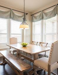 After Having Lived With Tuscan Golds Reds Browns In Their Previous Home This Dallas Dining Room Window Treatments Dining Room Windows Kitchen Window Valances