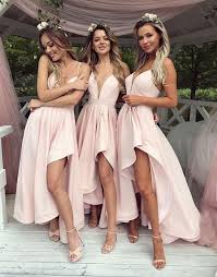 Simple V Neck Pink High Low Prom Dress Bridesmaid Dress Elegant High Low Bridesmaid Dresses Simple Bridesmaid Dresses Bridesmaid Dresses Prom