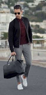 How To Style Your Bomber Jacket 3 Stylish Looks Chinos Men Outfit Grey Chinos Men Black Bomber Jacket Outfit