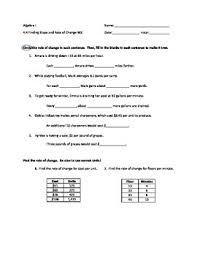 These worksheets demonstrate how to use the slope equation to find the slope of a line and chart that line on a graph. Algebra Slope And Rates Of Change Worksheet By Standard Deviations