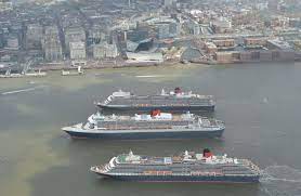 Three Queens From The Air Cunard Liners On The Mersey Cunard Cunard Queen Mary 2 Cunard Cruise