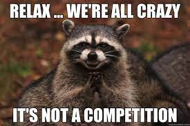 Relax We Re All Crazy It S Not A Competition Evil Plotting Raccoon Quickmeme