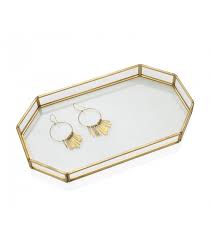 Round gold tray metal decorative makeup organizer vanity bathroom use storages. Decorative Tray Gold Brass And Glass