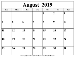August 2019 Calendar Printable Printable Calendar Template Monthly Calendar Template Calendar Word