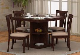 Ralph 4 Seater Dining Set With Storage Walnut Finish 4 Seater Dining Table Four Seater Dining Table Metal Dining Table