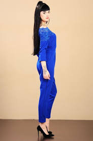 Tulum Dantel Kayik Yaka Saks Mavisi Tulum Giyim Muhafazakar Bayangiyim Modern Klasik Kapali Marjinal Style Spor Modelleri Abiye Giyim Stil Dantel