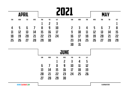 Calendar April May June 2021 Printable 3 Month Calendar In 2020 Calendar Printables 3 Month Calendar 2021 Calendar