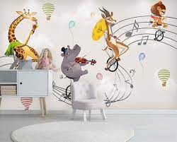 Cartoon Animal With Music Note Wallpaper Mural In 2021 Kids Wallpaper Kids Wall Murals Nursery Wall Decor