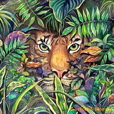 Garfield Worayada S On Instagram Let S Play Hide Seek Drawing Watercolor Painting Paint Tiger Hide Bus Tiger Artwork Jungle Art Jungle Illustration