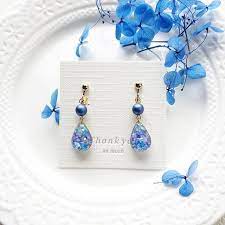 tear drop あじさい色の雫 イヤリング ピアス ブルー スワロフスキーパール 揺れる シェル 雨 紫陽花 ドロップ 2020 ピアス ピアス ハンドメイド ハンドメイド