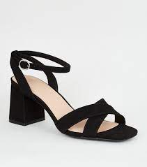 Womens new look metallic brown & gold ankle strap high heel sandals shoes uk 7. Wide Fit Black Suedette Flared Block Heel Sandals New Look