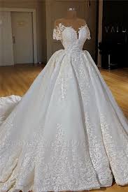 Short Sleeve Lace Appliques Wedding Dresses Princess Ball Gown Wedding Dresses With Long Train Ball Gowns Wedding Wedding Dresses Lace Bridal Dresses