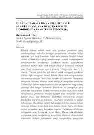 Pdf Filsafat Bahasa Biasa Gilbert Ryle Dan Relevansinya Dengan Konsep Pendidikan Karakter Di Indonesia