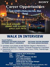 For more information and source, see on this link : Temuduga Terbuka Di Sony Malaysia Bangi Appkerja Malaysia