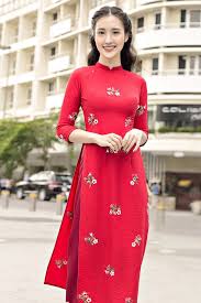 Set áo dài thêu bông cao cấp màu đỏ | Set đồ đẹp - Jumpsuit
