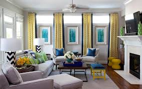 It's always a good idea to decorate your living room with color. Yellow And Blue Interiors Living Rooms Bedrooms Kitchens