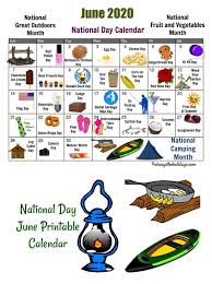 June Printable Calendar Of National Days Father S Day Camping And Fun In 2020 National Days National Day Calendar Printable Calendar