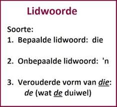 Lidwoorde Afrikaans Language First Grade Math Worksheets Afrikaans