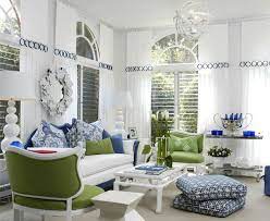 White Living Room With Blue Green Accents Blue And Green Living Room Blue Furniture Living Room Living Room Green