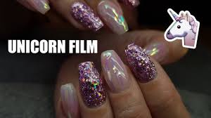Eyelash nail design and unicorn horn. Acrylic Nail Design With Unicorn Film And Holographic Glitter Slay Beauty World