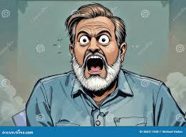 Middle-aged Man Expressing Intense Emotions in a Cartoon Style Illustration  Stock Illustration