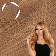 Women silk straight ponytail clip in wrap around hair extensions 100% human hair. Strawberry Blonde Seamless Clip In Hair Extensions Cashmere Hair