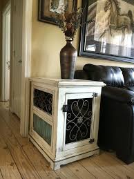 Custom Dog Kennel End Table Night Stand Wood And Iron Finished In Ascp With Clear Wax Facebook Co Diy Dog Crate Dog Crate End Table Dog Kennel End Table