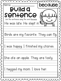 Conjunction Worksheet For The Word Because Students Read The Sentences And Then Rewrite Them By Join First Grade Worksheets Writing Lessons Grammar Worksheets