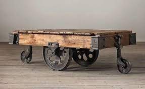 Vintage steam punk industrial railroad factory cart coffee table top: Rail Cart Coffee Table Etsy Cart Coffee Table Coffee Table With Wheels Rustic Coffee Tables