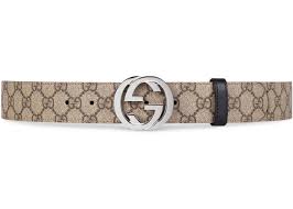 Gucci Reversible Belt Gg Supreme Palladium Interlocking G Buckle 1 5 W Brown Black