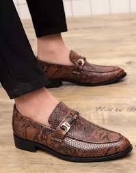 Brown Buckle Leather Slip On Dress Shoe Snake Skin Pattern Dress Shoes Men Slip On Dress Shoe Mens Fashion Shoes