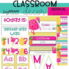 Tropical Pineapple And Flamingo Classroom Theme Decor Editable Tropical Home Decor Tropical Decor Classroom Themes