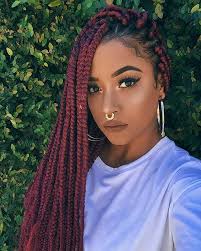 Here's a cute hairstyle to try with your box braids; 45 Photos Of Rockin Red Box Braids