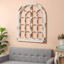 Featuring a floral medallion center, this classic whitewashed wall decoration looks great in a sunny room with classic contemporary decor. Distressed White Wood Arched Window Wall Decor On Sale Overstock 30964892