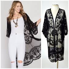 Black And White Kimono Duster She Sky Boho Crochet Lace Bell Sleeve Long Kimono Duster Cardigan Black Cream Lace Kimono Outfit Black Lace Kimono Outfit Black Kimono Outfit