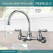 This double handle wall mount kitchen faucet is timeless and offers a look that attracts those who appreciate traditional and contemporary designs. P299305lf Two Handle Wall Mounted Kitchen Faucet