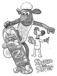 Shaun The Sheep Playing Skateboard Coloring Page Color Luna Shaun The Sheep Coloring Pages Pattern Art